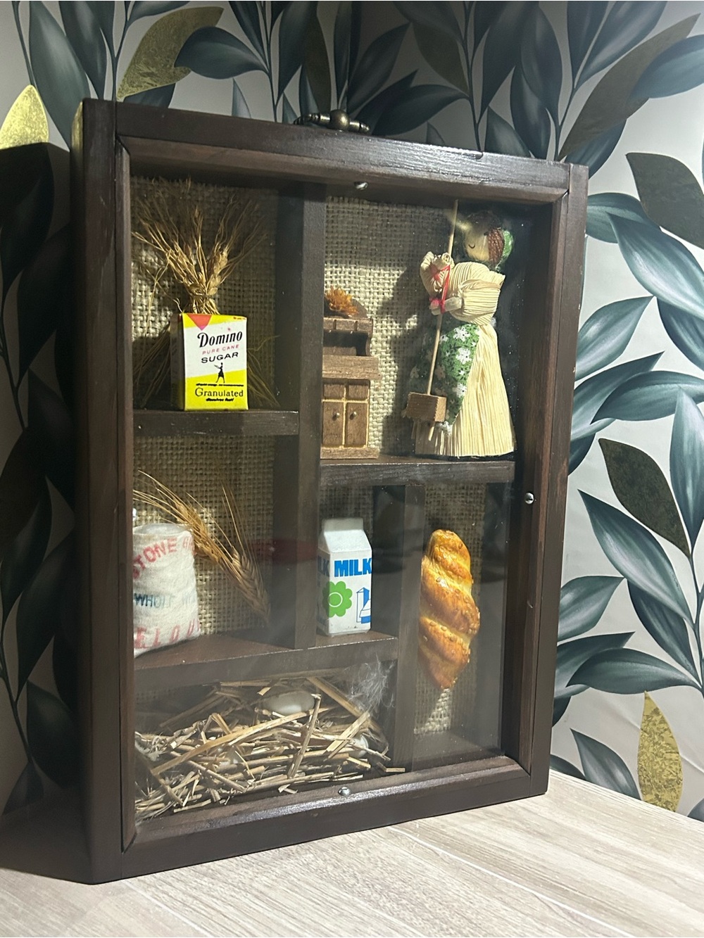 Vintage Wooden Glass-Front Shadow Box Miniatures Wall Decor